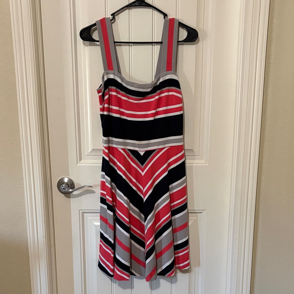 Banana Republic Milly Collection Striped‎ Sleeveless Dress - Coral, Black, Gray